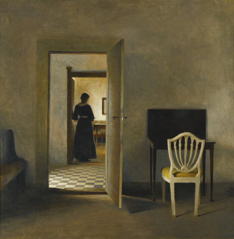 PEDER ILSTED-INTERIOR WITH WHITE CHAIR - Oil Painting Haven Oil Painting Haven