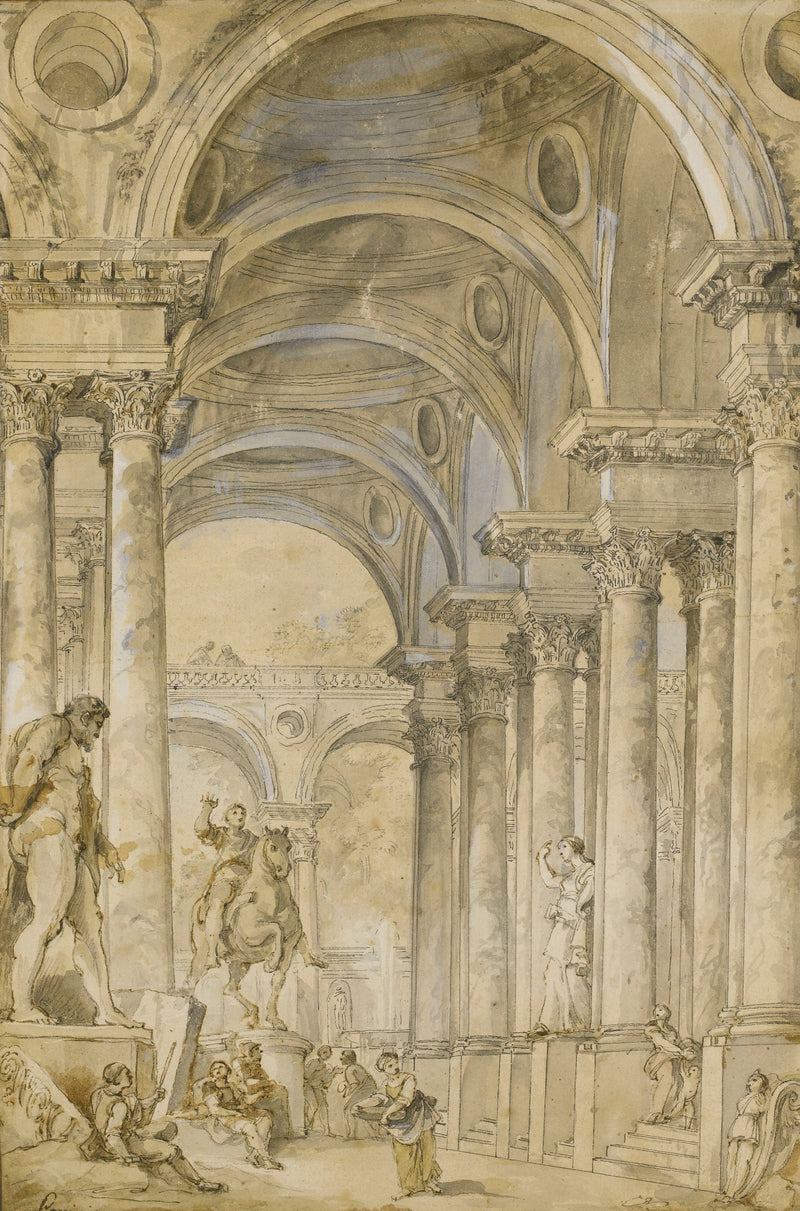 Panini and Natoire An Architectural Capriccio - Oil Painting Haven Oil Painting Haven