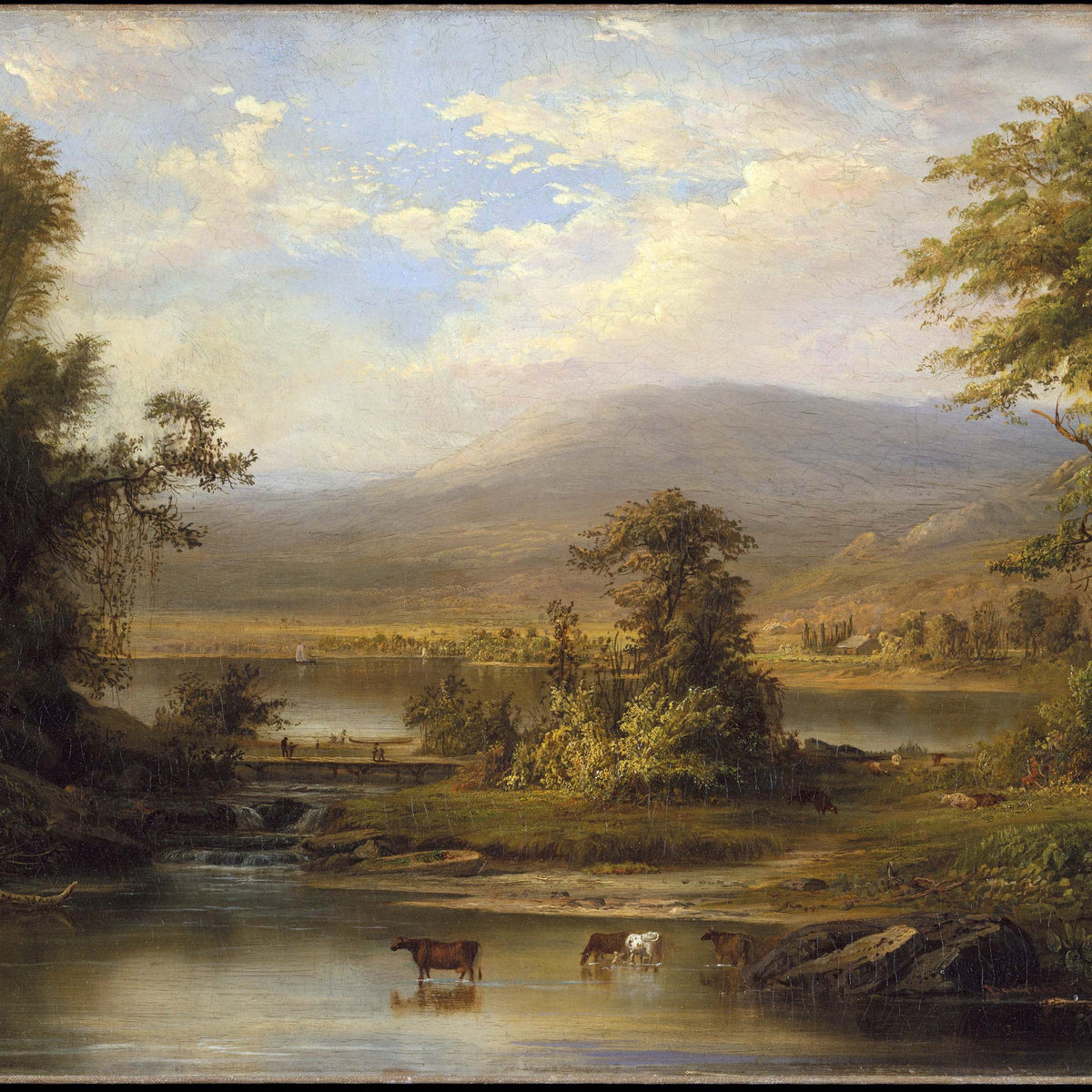 Landscape Oil Painting - Pastoral River Landscape with Cattle