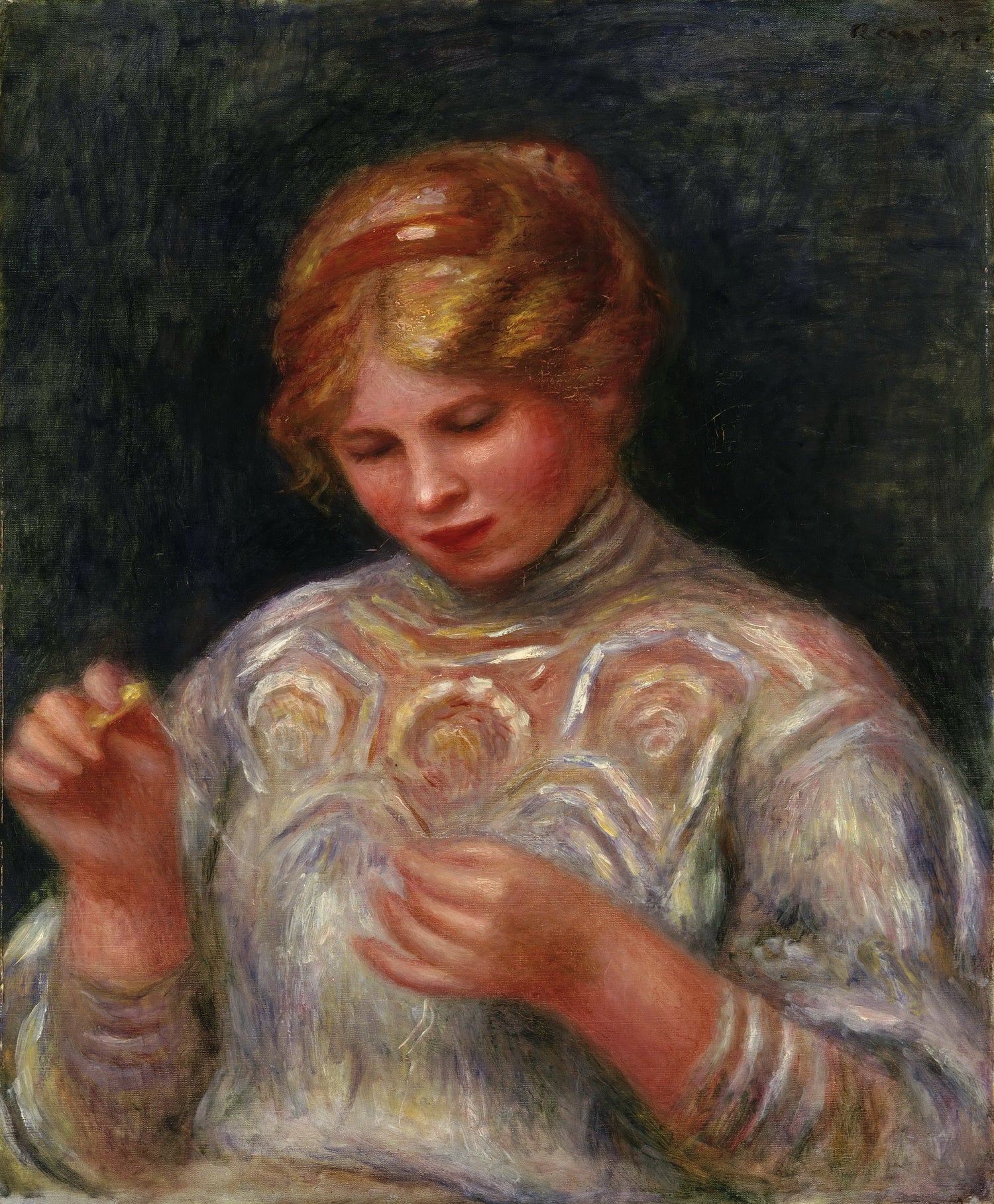 Pierre-Auguste Renoir, French, 1841-1919 -- Girl Tatting - Oil Painting Haven