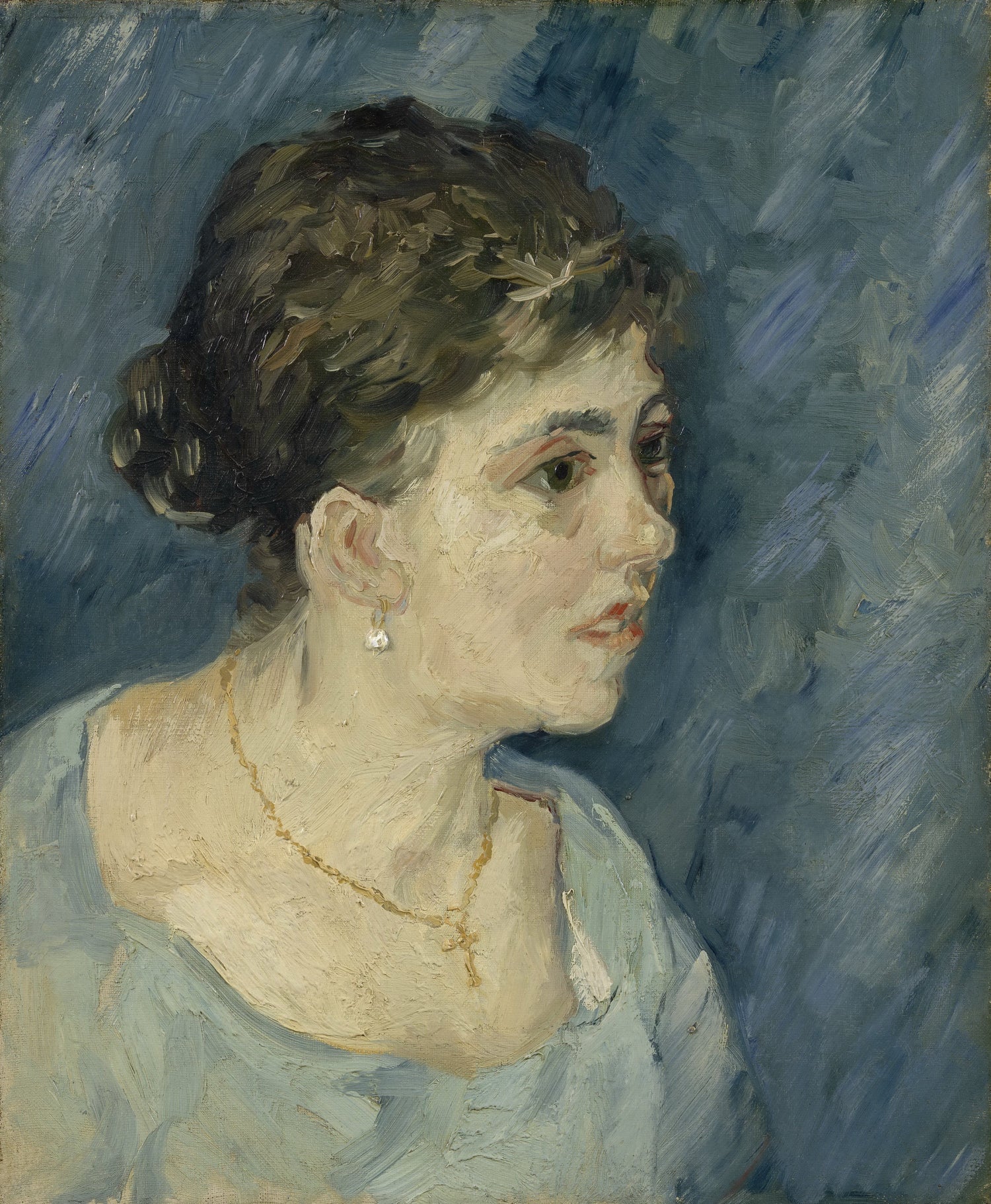 Portrait of Woman in Blue - Oil Painting Haven