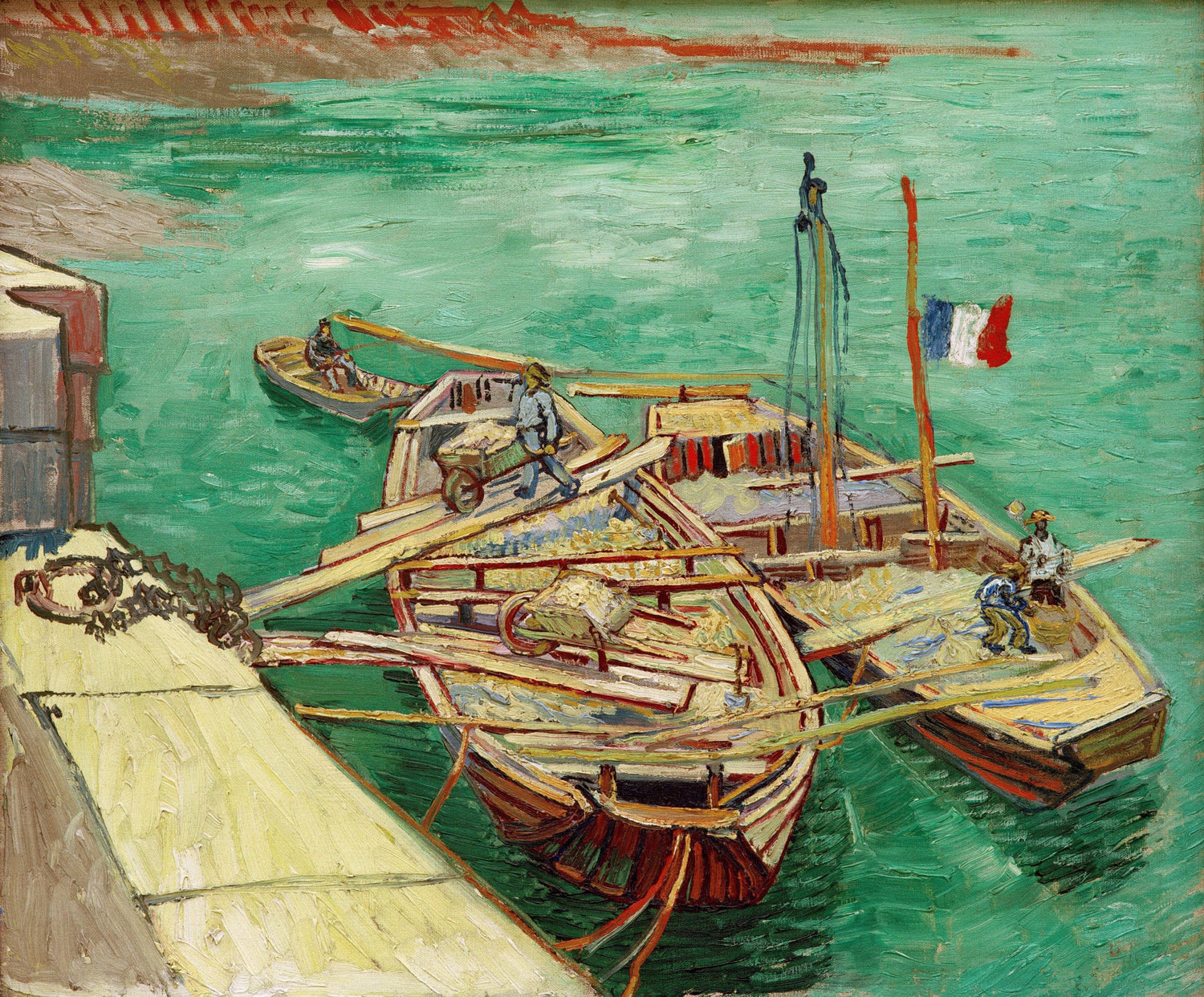 Quay with Men Unloading Sand Barges - Oil Painting Haven