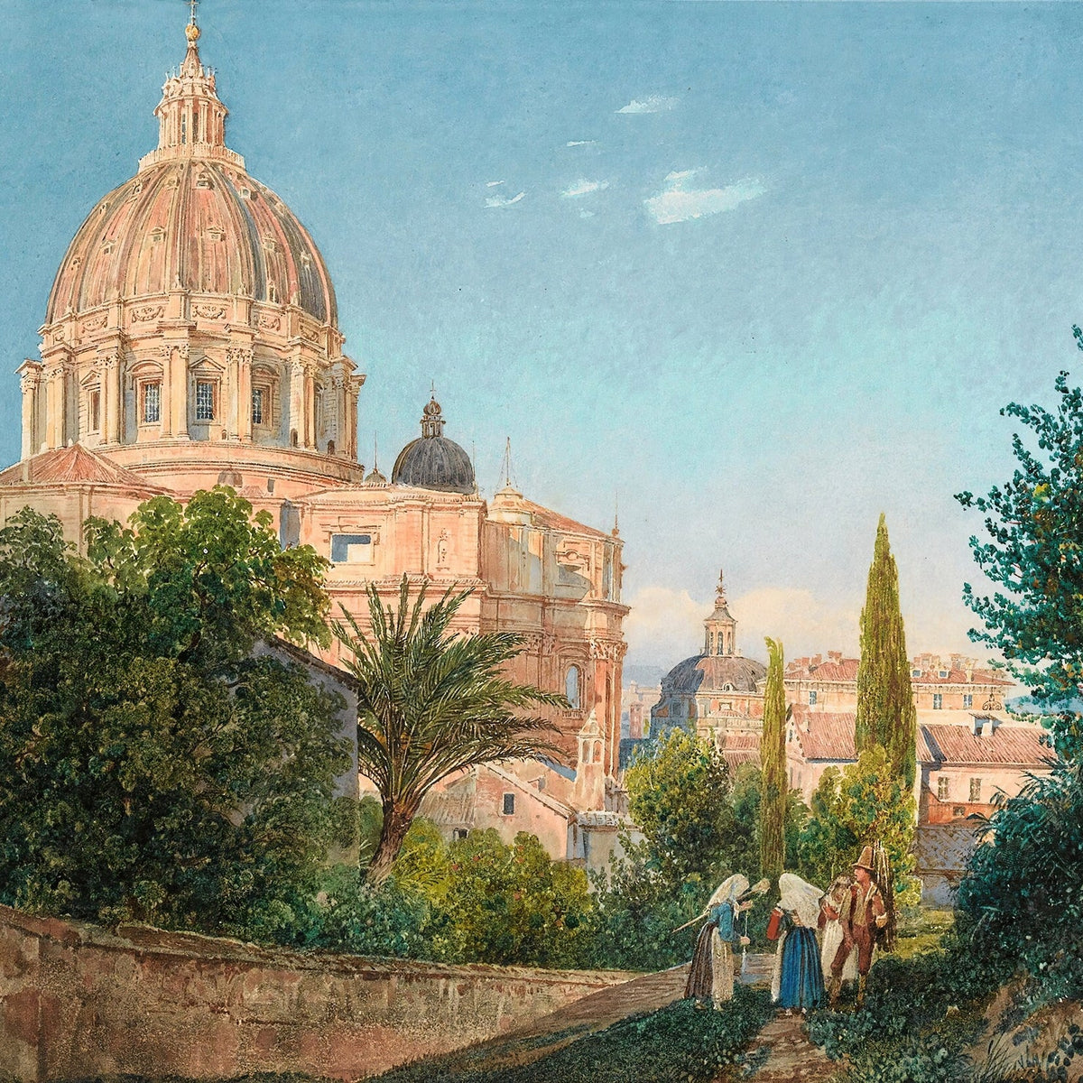 Hand-painted st peter’s dome and vatican garden landscape oil painting on canvas