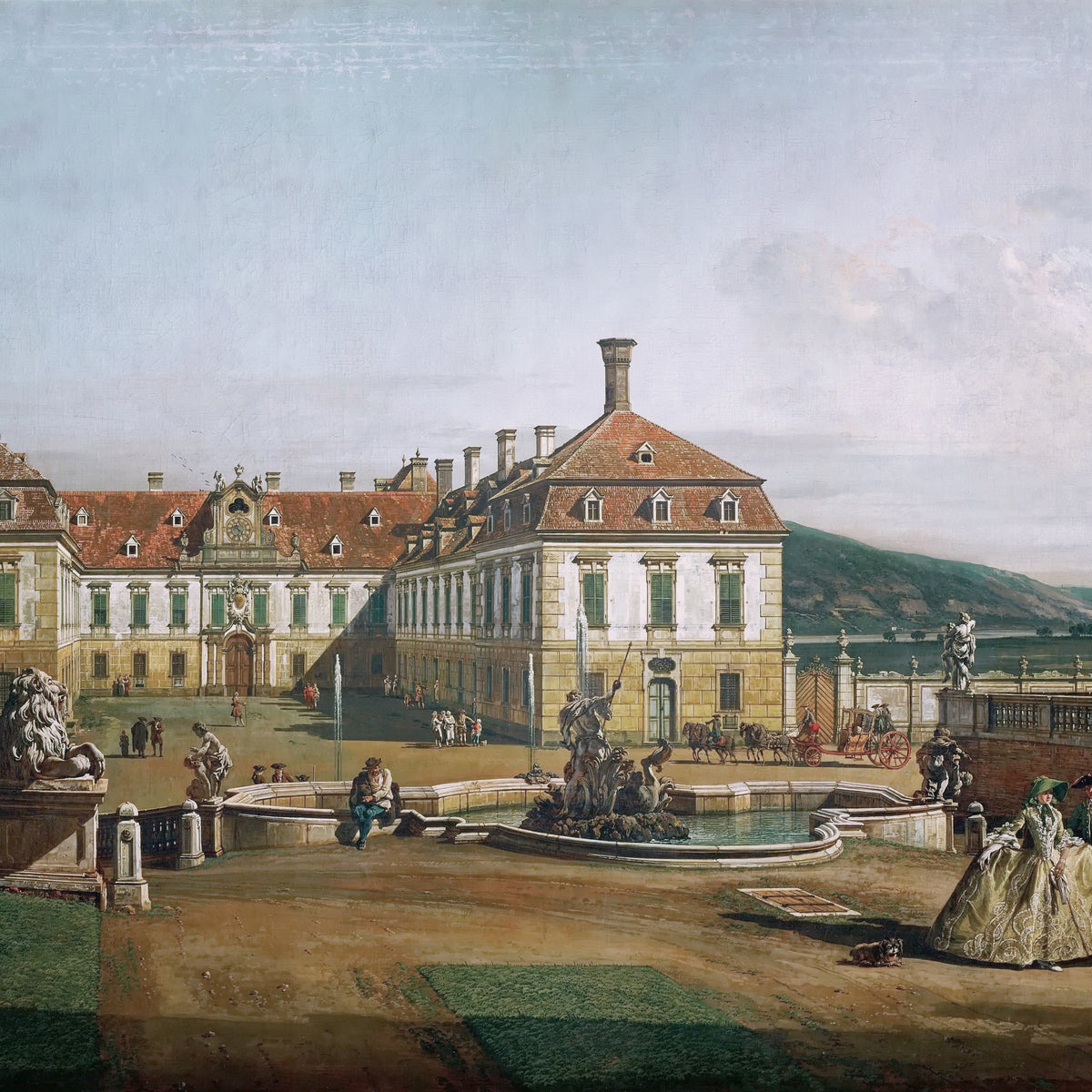 Landscape Oil Painting - Schlosshof Palace Garden with Fountain