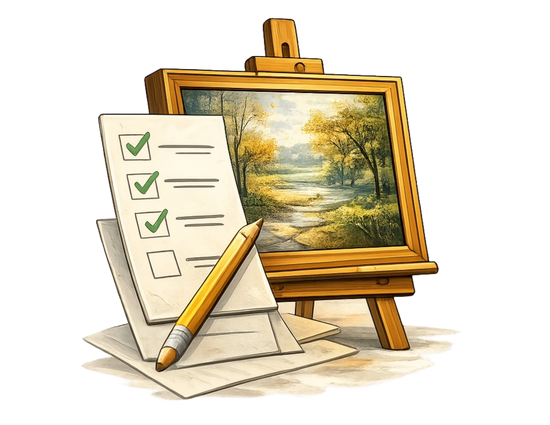 Selecting an oil painting composition on canvas before hand painting