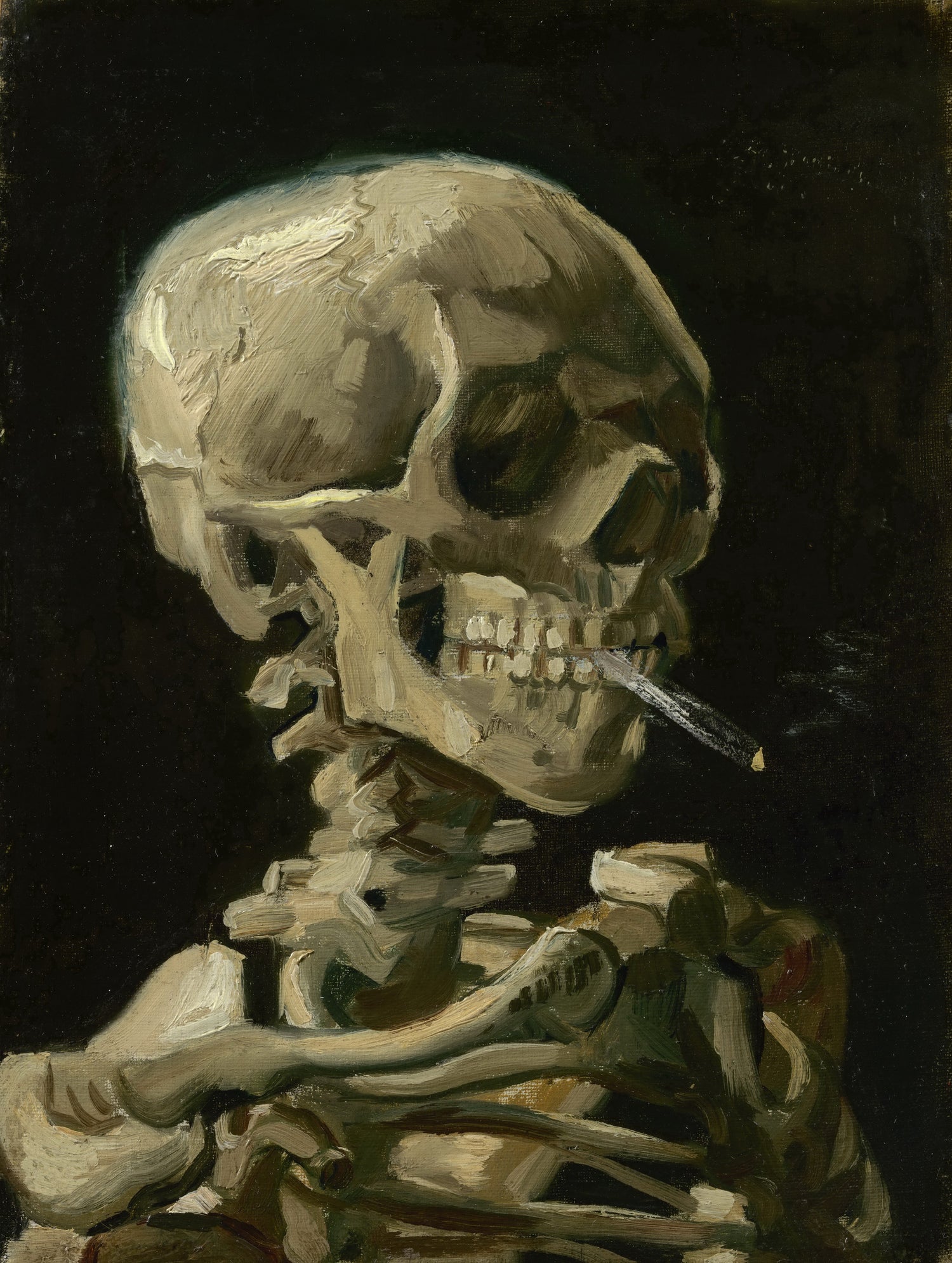 Skull with Burning Cigarette - Oil Painting Haven Oil Painting Haven