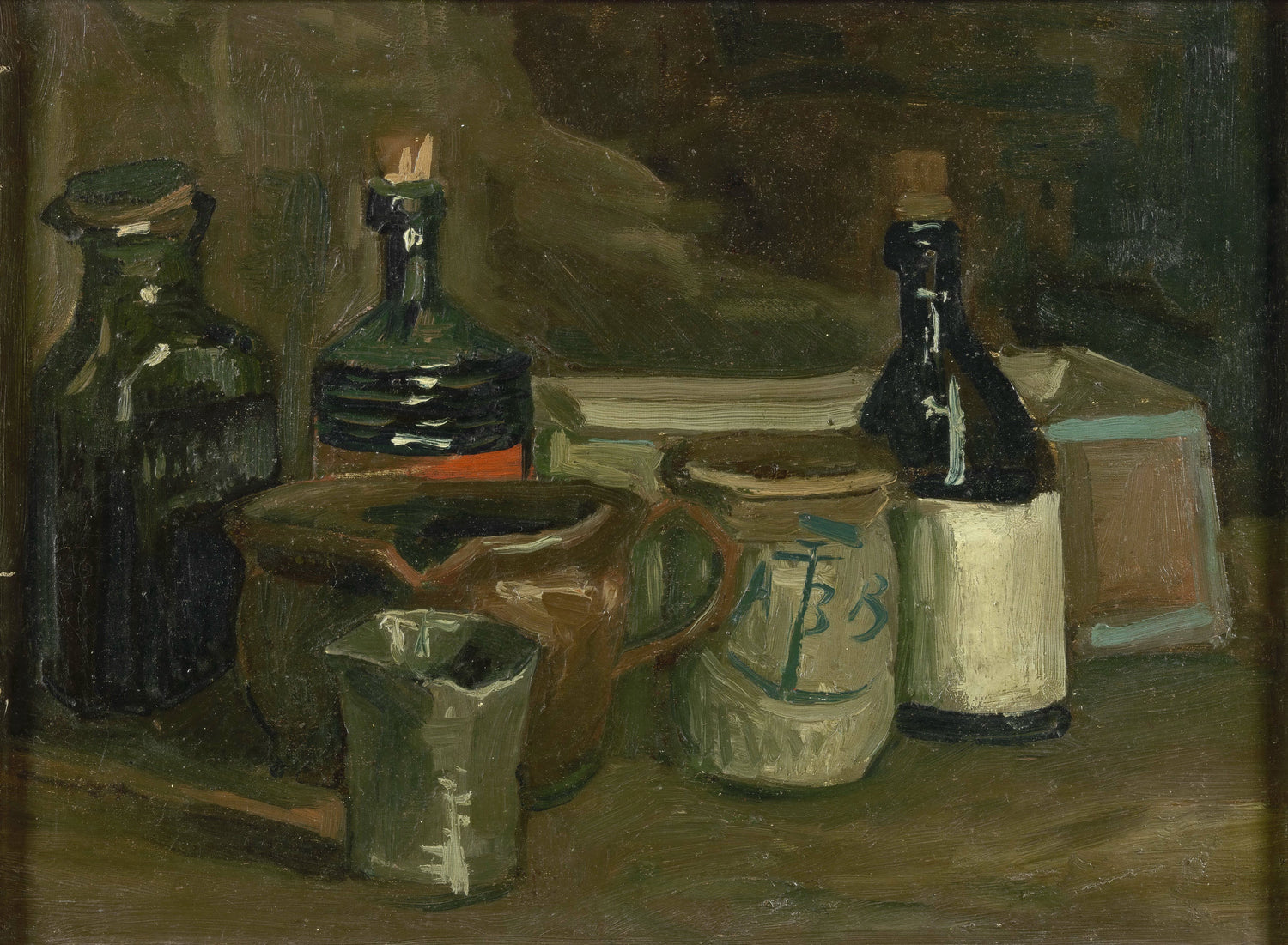 Still-Life with Bottles and Earthenware - Oil Painting Haven