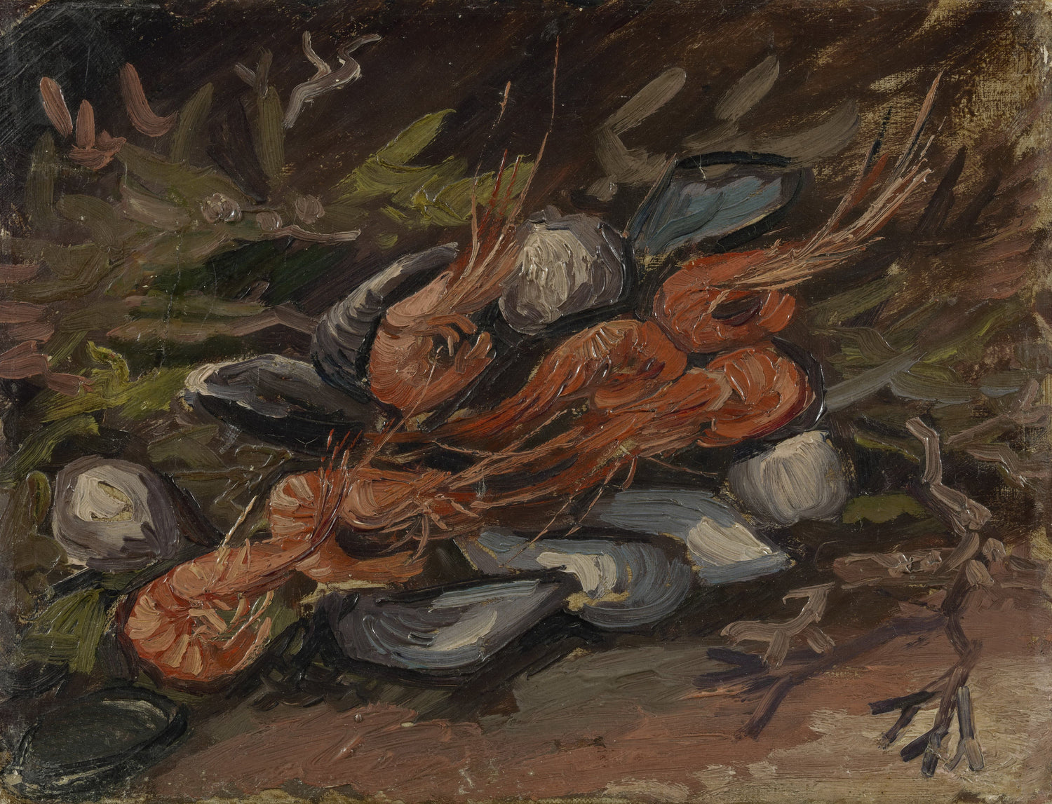 Still Life with Mussels and Shrimps - Oil Painting Haven