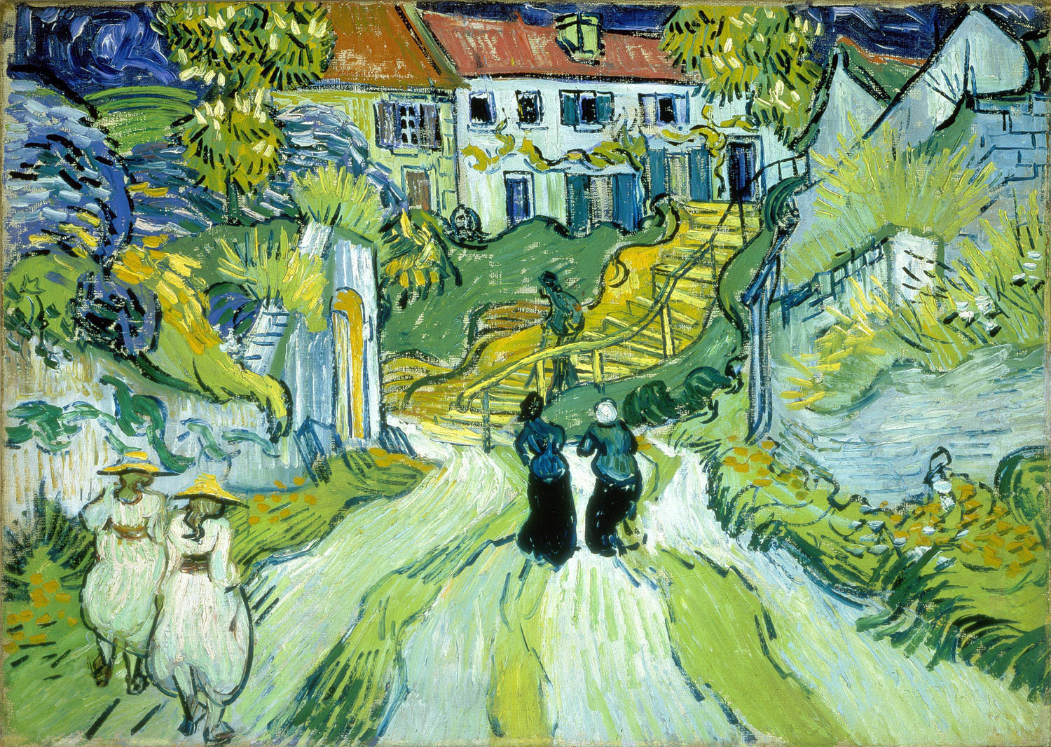 Street and Steps in Auvers with Figures - Oil Painting Haven