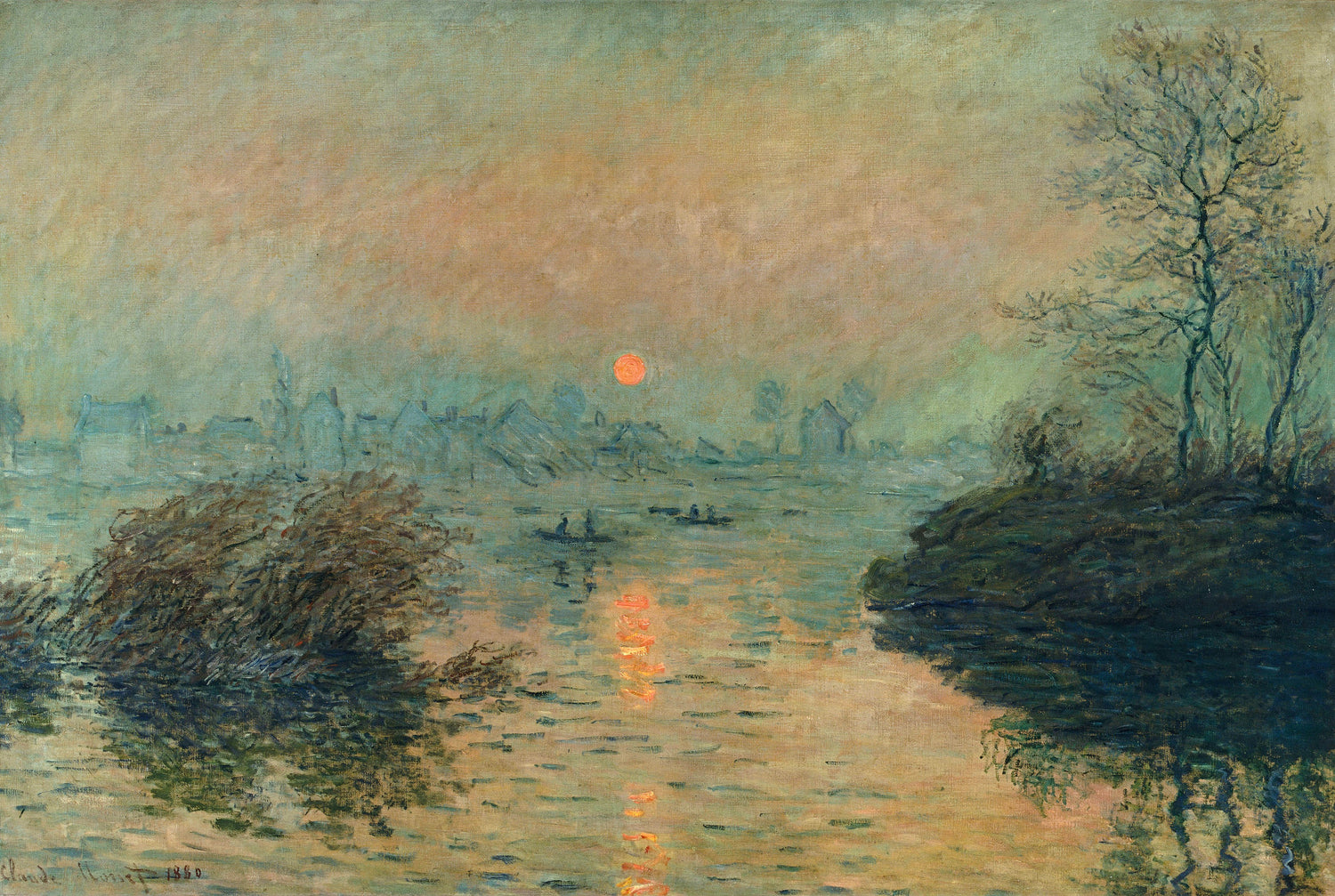 Sunset on the Seine, Winter Effect, 1880 - Oil Painting Haven