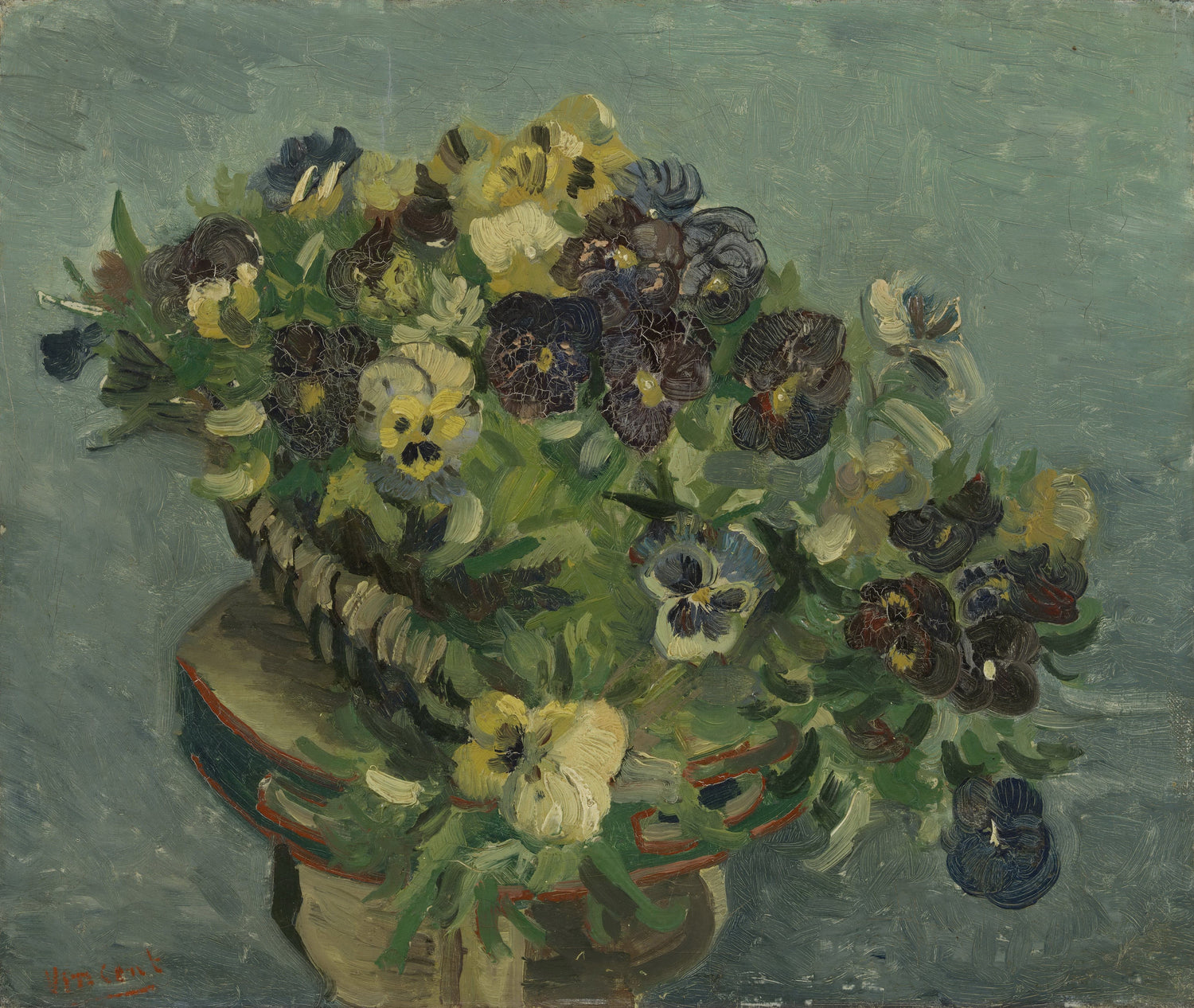 Tambourine with Pansies - Oil Painting Haven