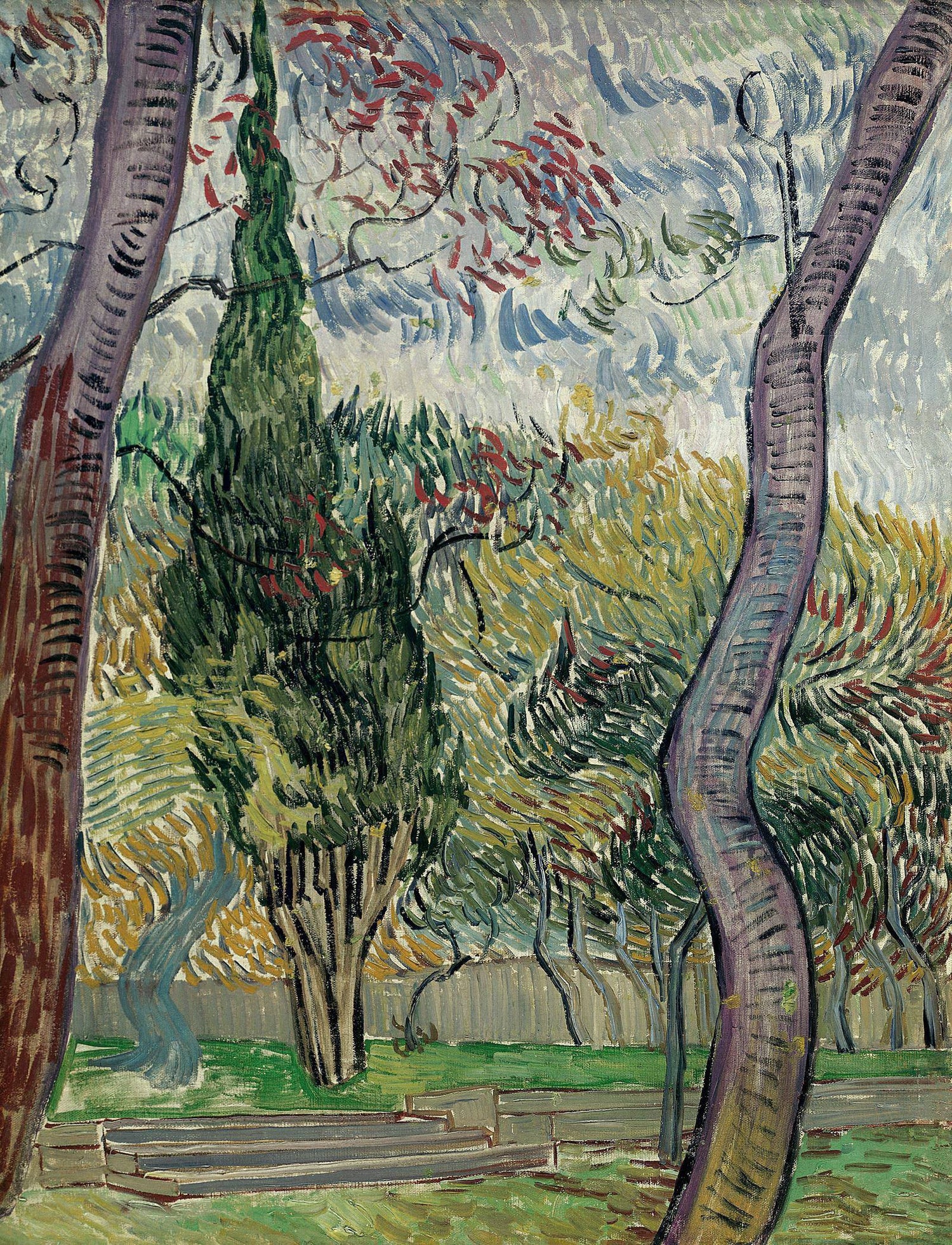 The Garden of Saint-Paul Hospital with Figure - Oil Painting Haven