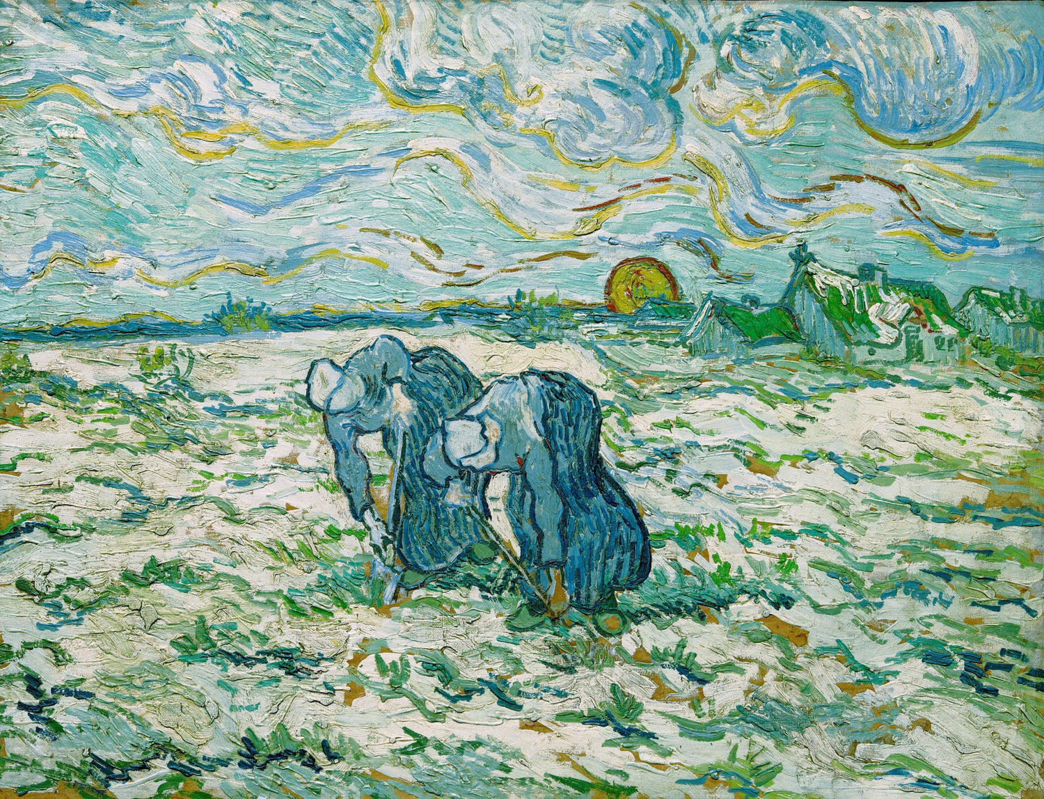 Two Peasant Women Digging in Field - Oil Painting Haven