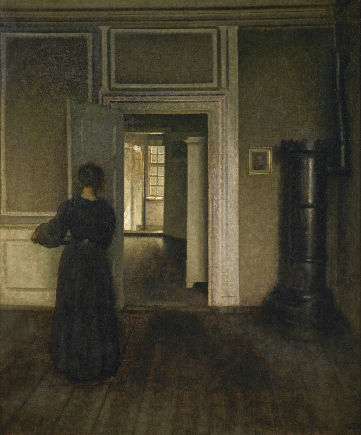 VILHELM HAMMER-INTERIOR WITH STOVE - Oil Painting Haven