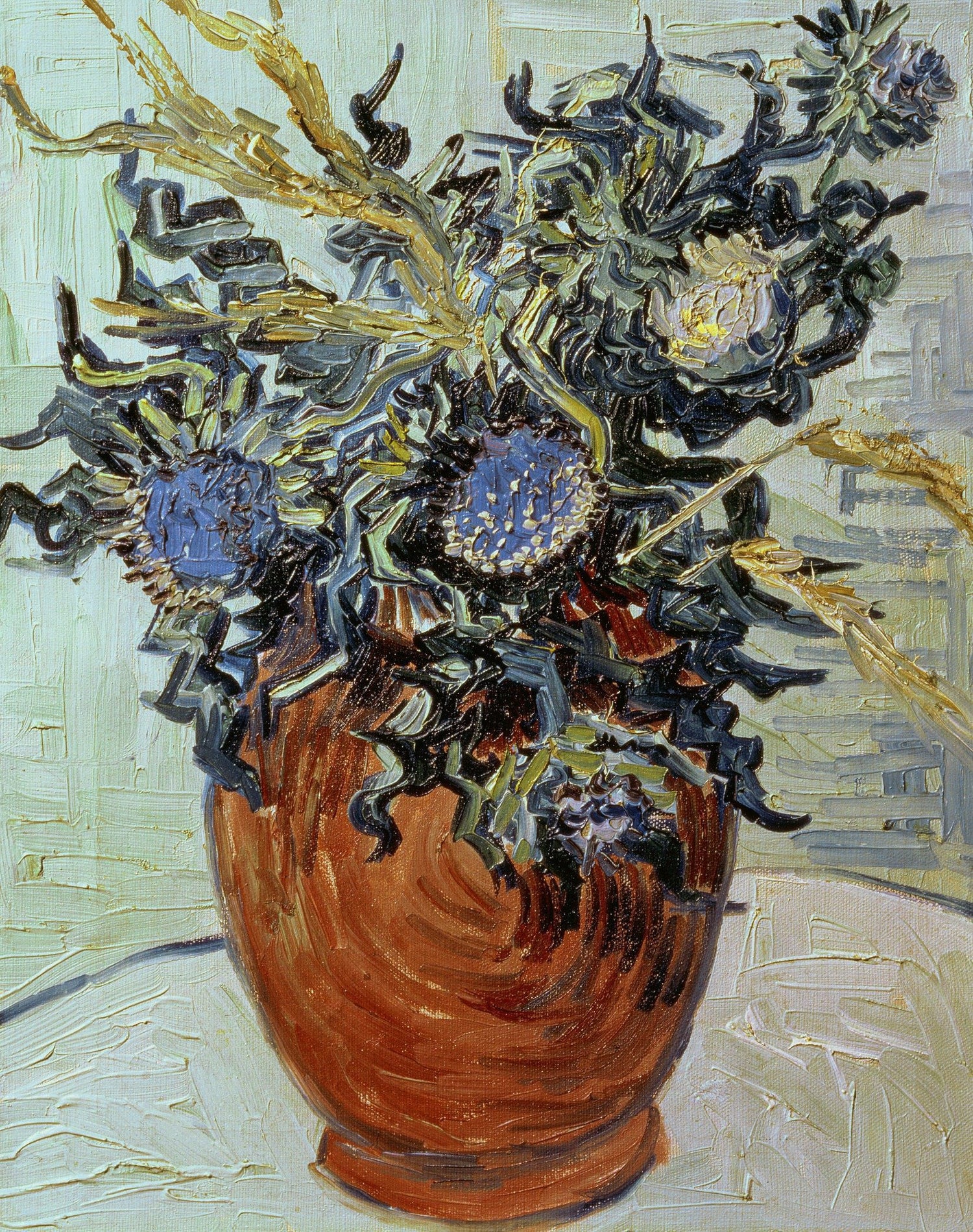 Vase with Flower and Thistles - Oil Painting Haven