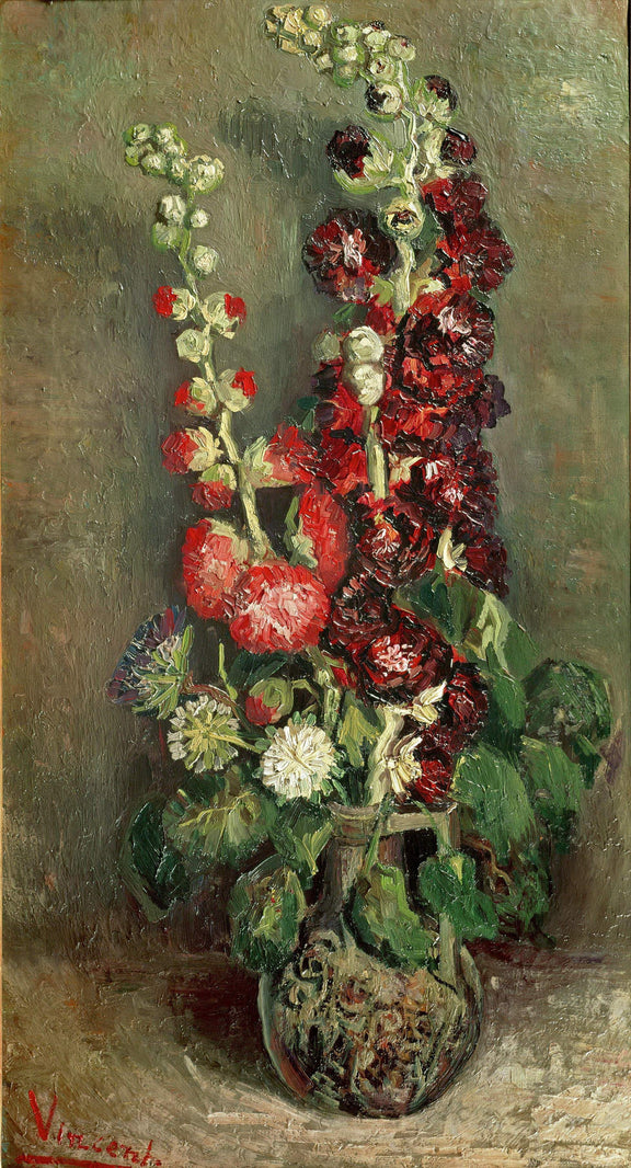 Vase with Hollyhocks - Oil Painting Haven Oil Painting Haven