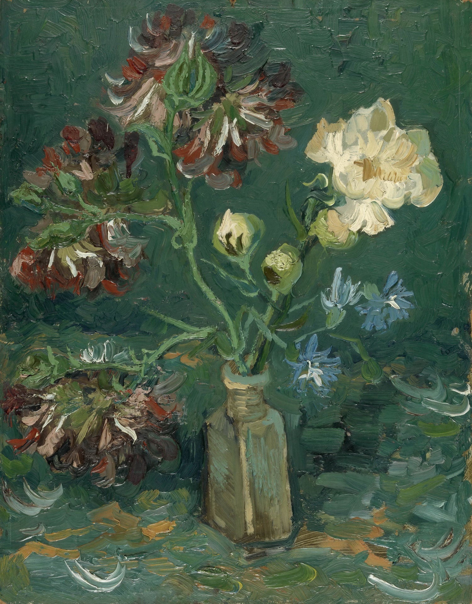 Vase with Myosotis and Peonies - Oil Painting Haven