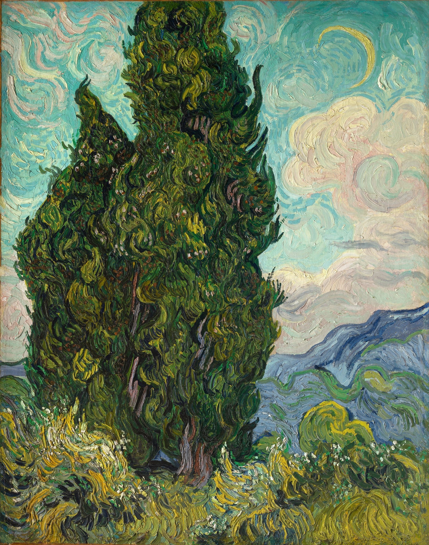 Vincent_van_Gogh_-_Cypresses - Oil Painting Haven