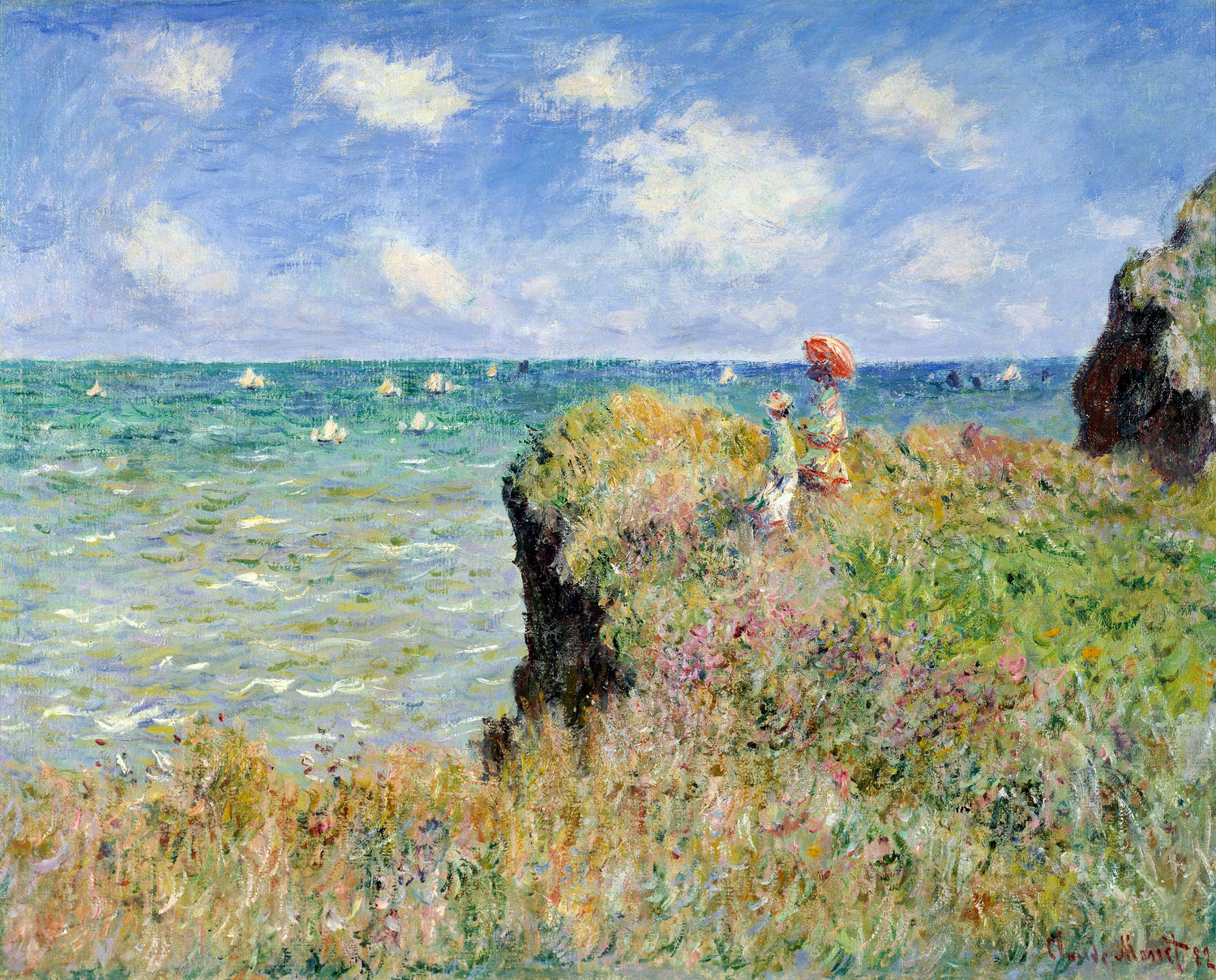 Walk on the Cliff at Pourville, 1882 - Oil Painting Haven