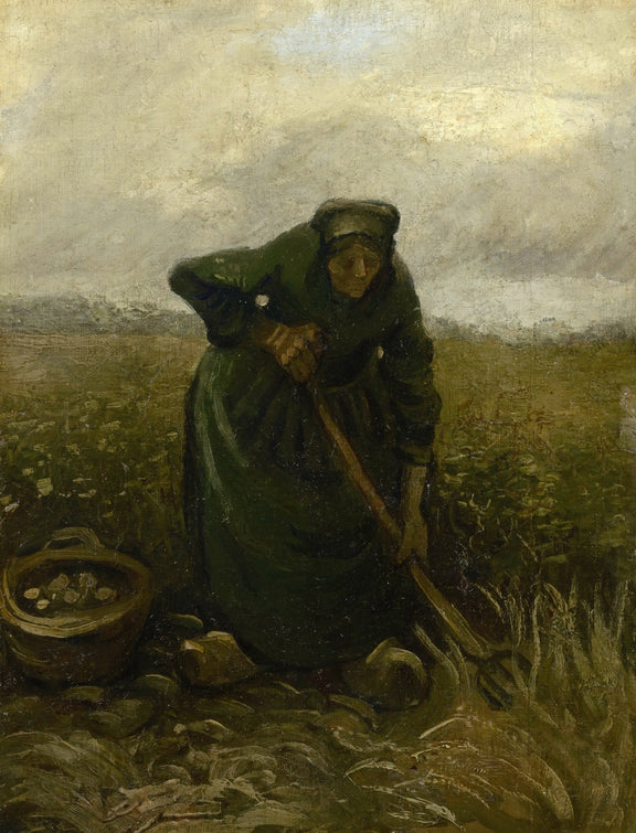 Woman Lifting Potatoes - Oil Painting Haven Oil Painting Haven