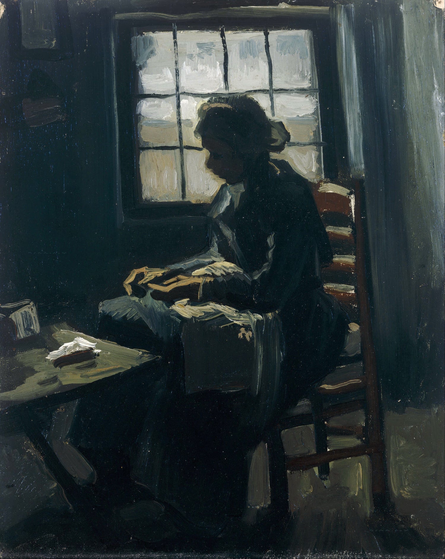 Woman sewing - Oil Painting Haven