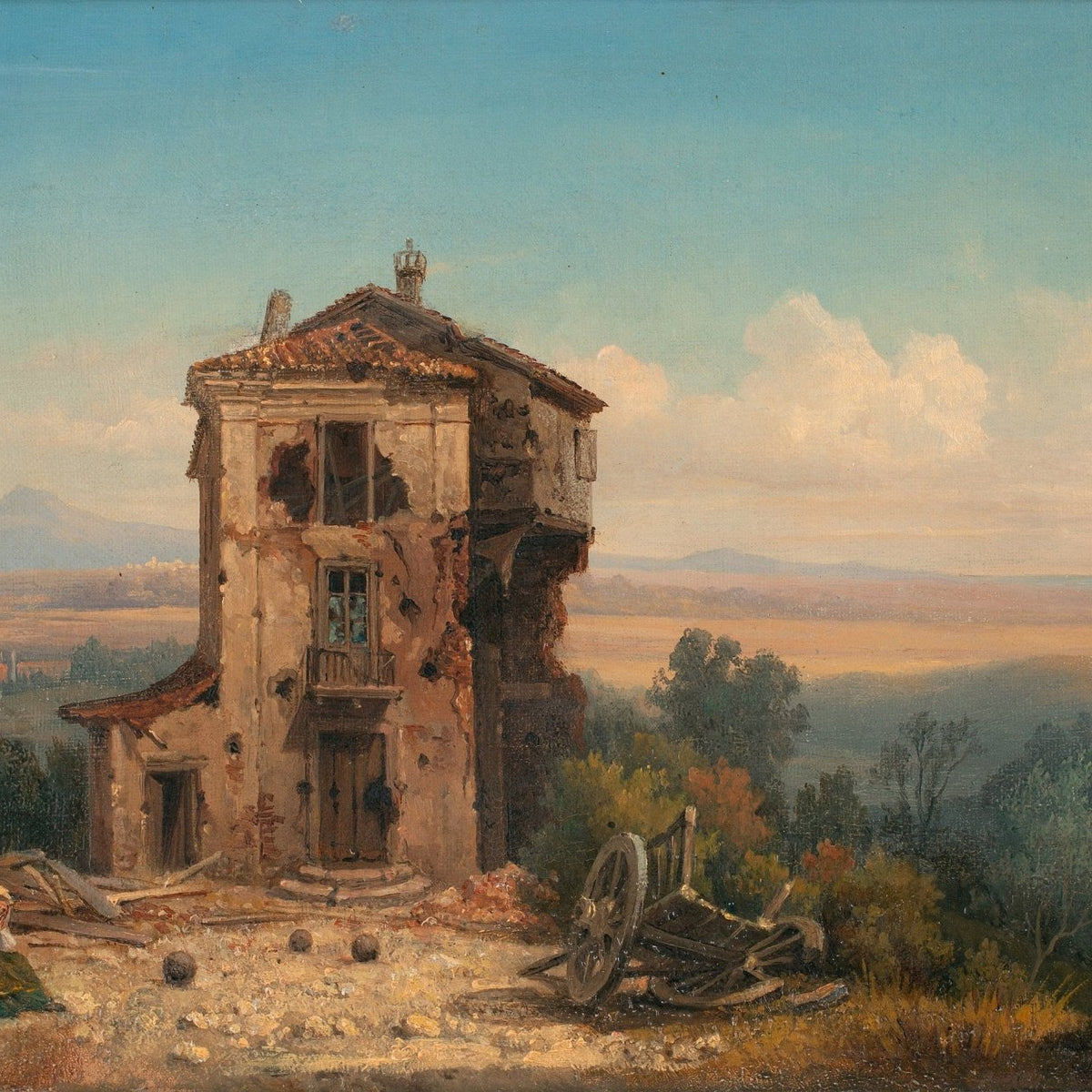 Abandoned Country House in Open Fields – Hand - Painted Landscape Oil Painting - Oil Painting Haven