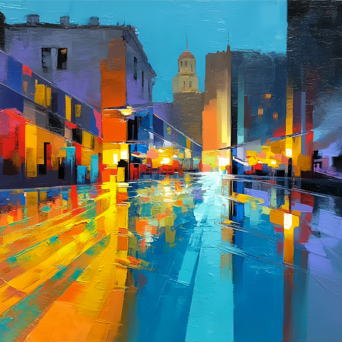Abstract City Night Original Oil Painting For Sale - Oil Painting Haven