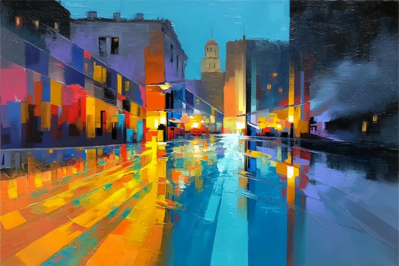 Abstract City Night Original Oil Painting For Sale - Oil Painting Haven