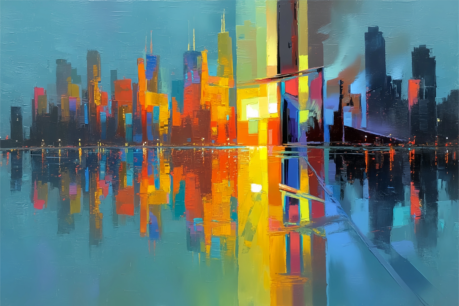 Abstract City Skyline Original Oil Painting For Sale - Oil Painting Haven