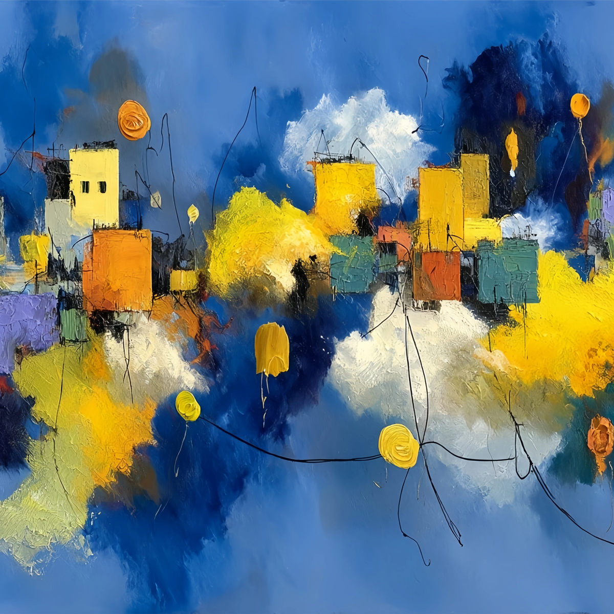 Abstract Cityscape Original Oil Painting For Sale | Modern Art - Oil Painting Haven