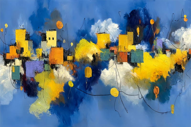 Abstract Cityscape Original Oil Painting For Sale | Modern Art - Oil Painting Haven