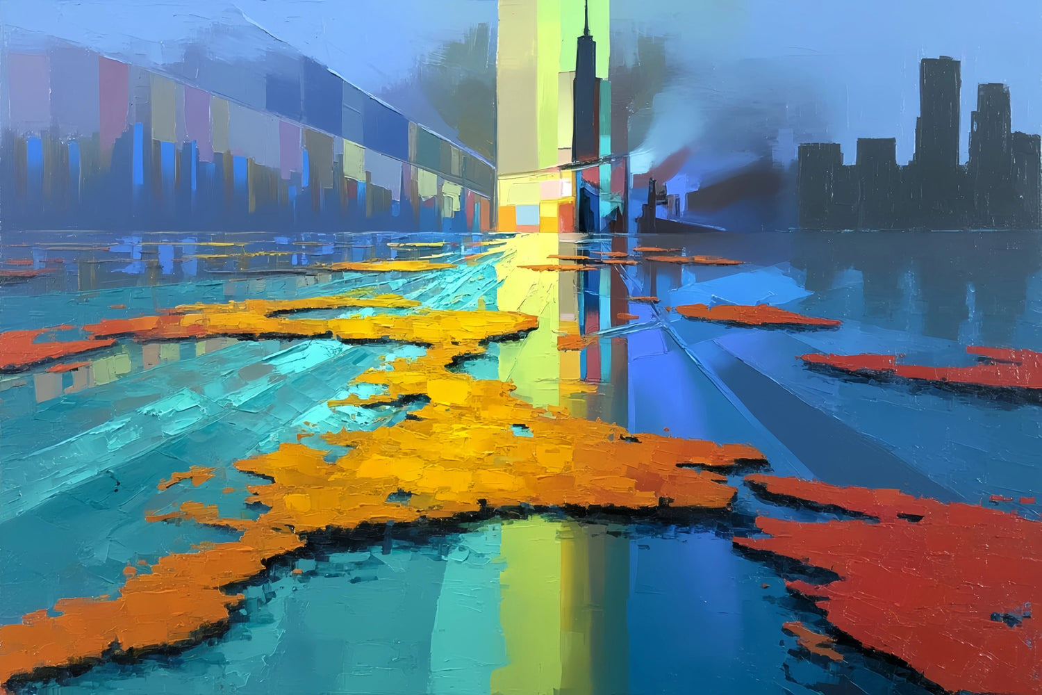 Abstract Cityscape Original Oil Painting For Sale | Urban Art - Oil Painting Haven