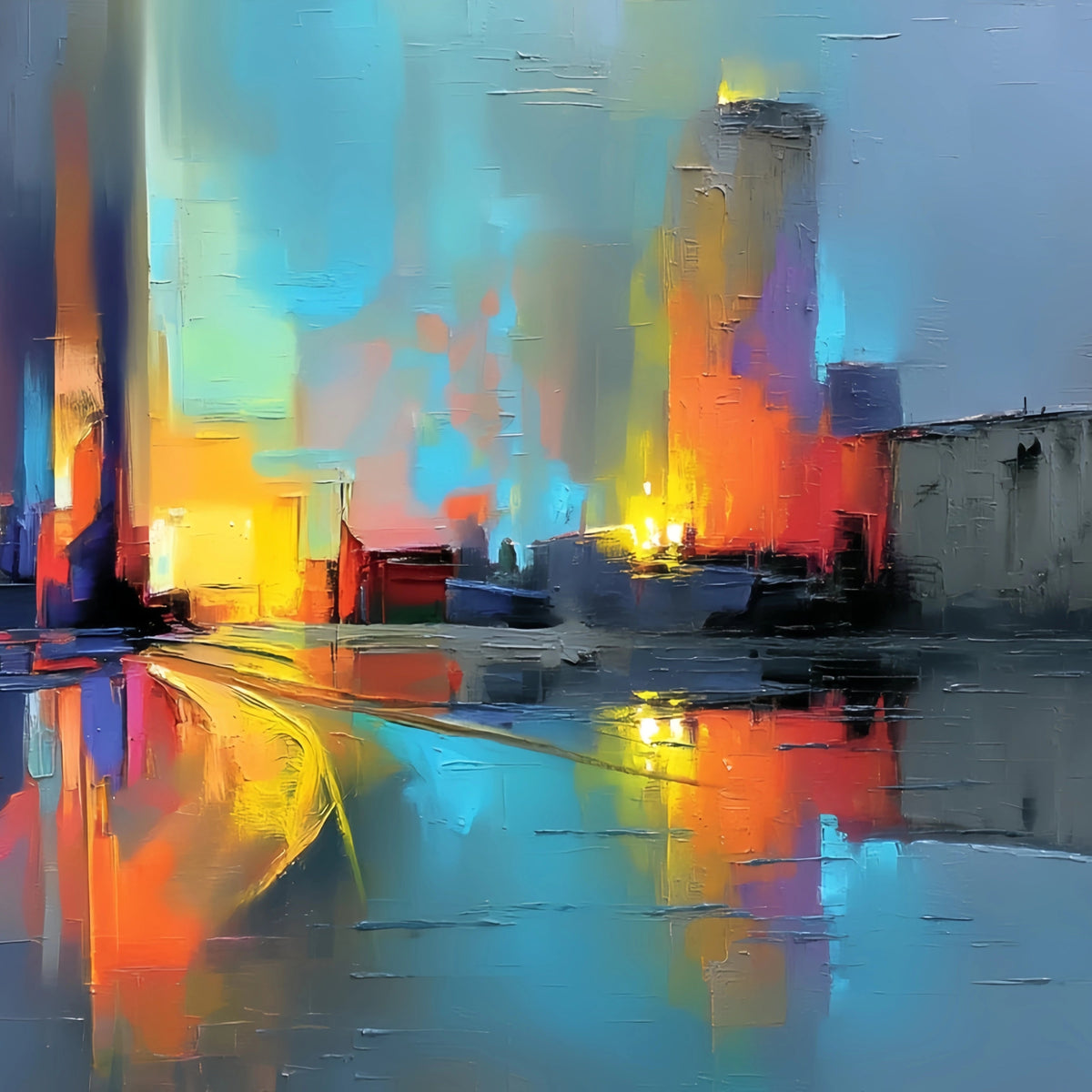Abstract Cityscape Reflection Original Oil Painting For Sale - Oil Painting Haven