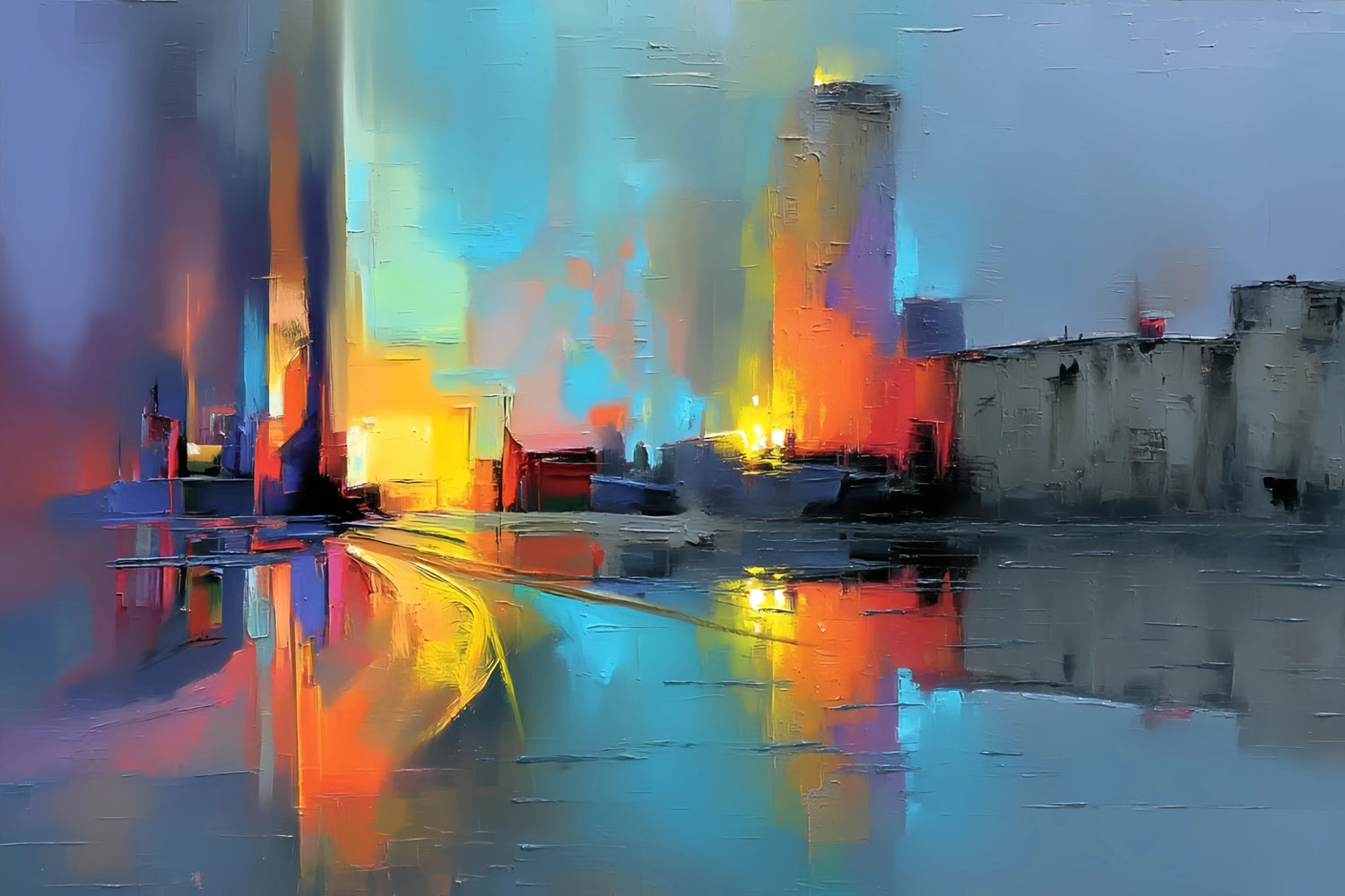 Abstract Cityscape Reflection Original Oil Painting For Sale - Oil Painting Haven