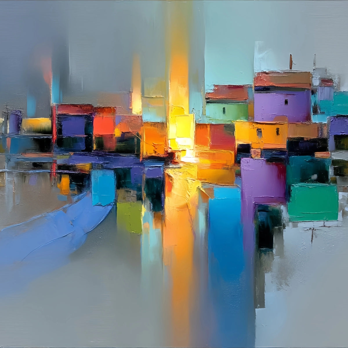 Abstract Cityscape Reflection Original Oil Painting For Sale - Oil Painting Haven