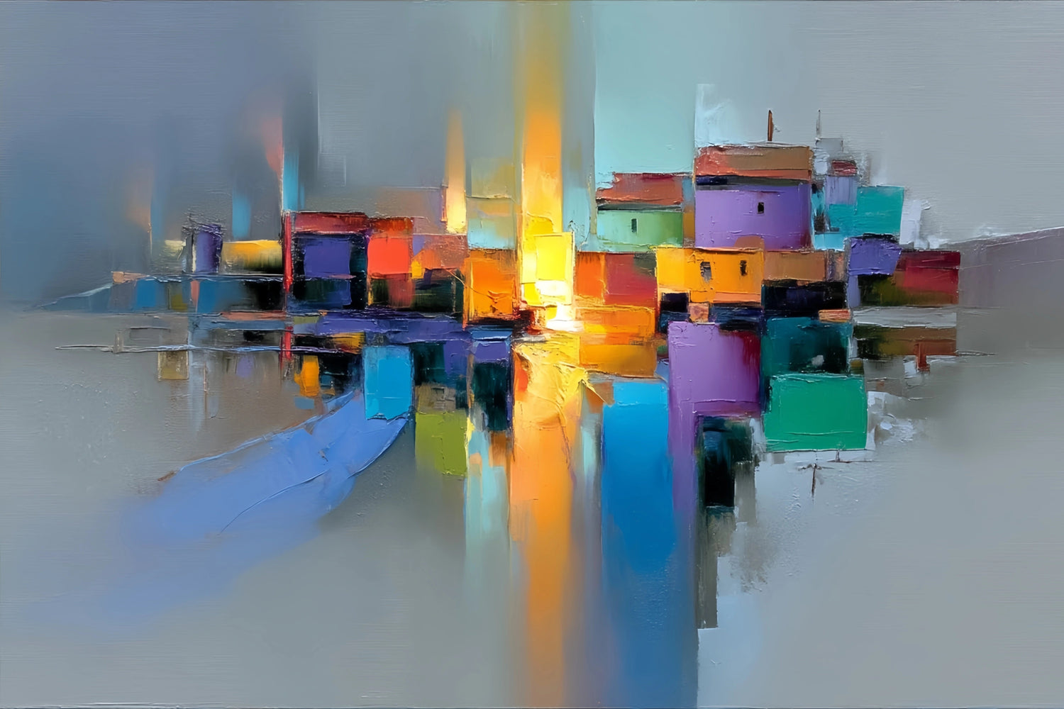 Abstract Cityscape Reflection Original Oil Painting For Sale - Oil Painting Haven