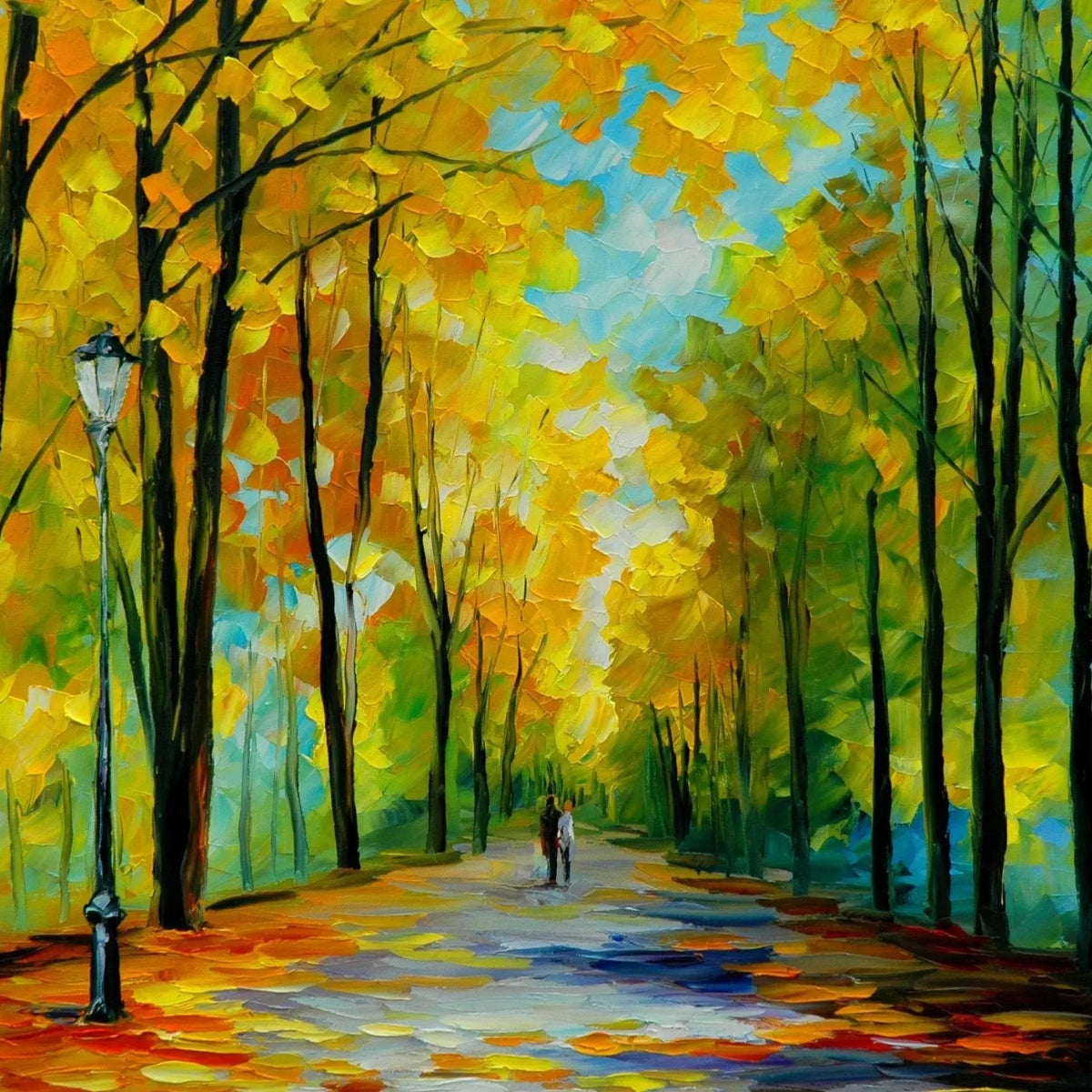 Abstract Landscape Oil Painting - Autumn Couple Park Scene - Oil Painting Haven