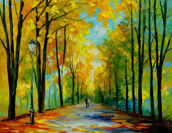 Abstract Landscape Oil Painting - Autumn Couple Park Scene - Oil Painting Haven