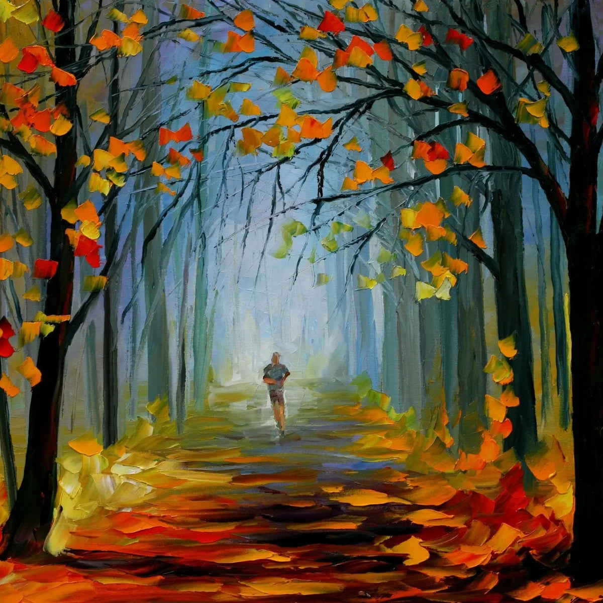 Abstract Landscape Oil Painting - Autumn Forest Path with Runner - Oil Painting Haven