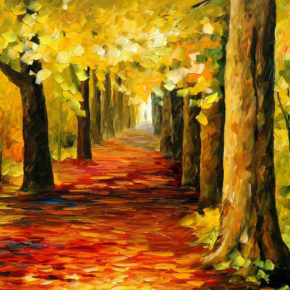 Abstract Landscape Oil Painting - Autumn Forest Path with Vibrant Foliage - Oil Painting Haven