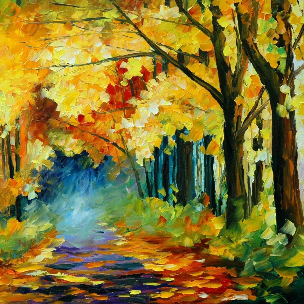 Abstract Landscape Oil Painting - Autumn Forest Scene - Oil Painting Haven