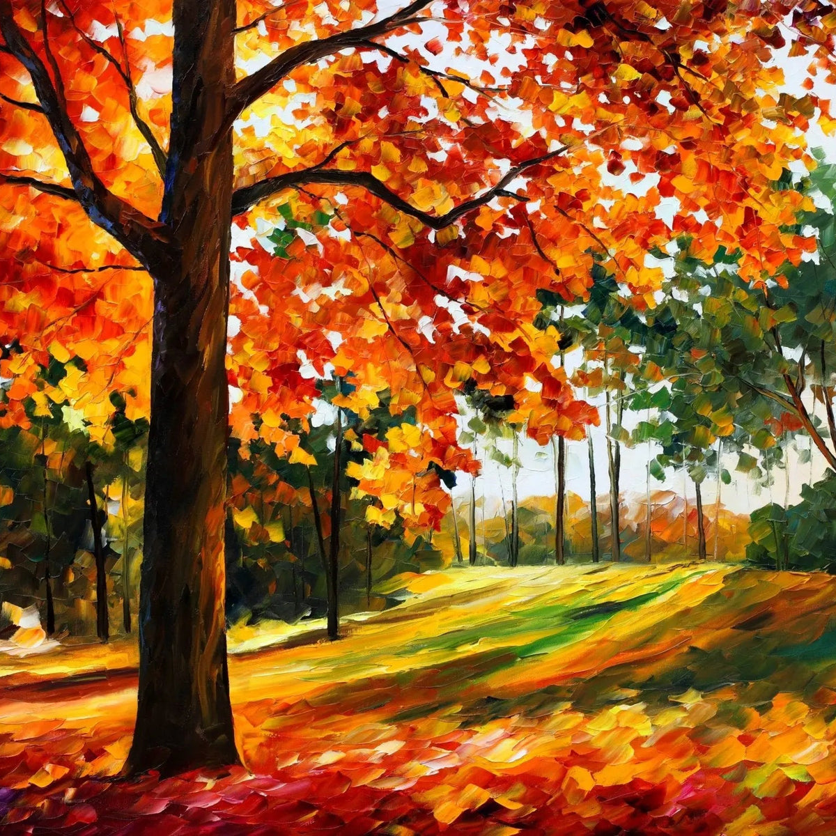 Abstract Landscape Oil Painting - Autumn Forest with Vibrant Foliage - Oil Painting Haven