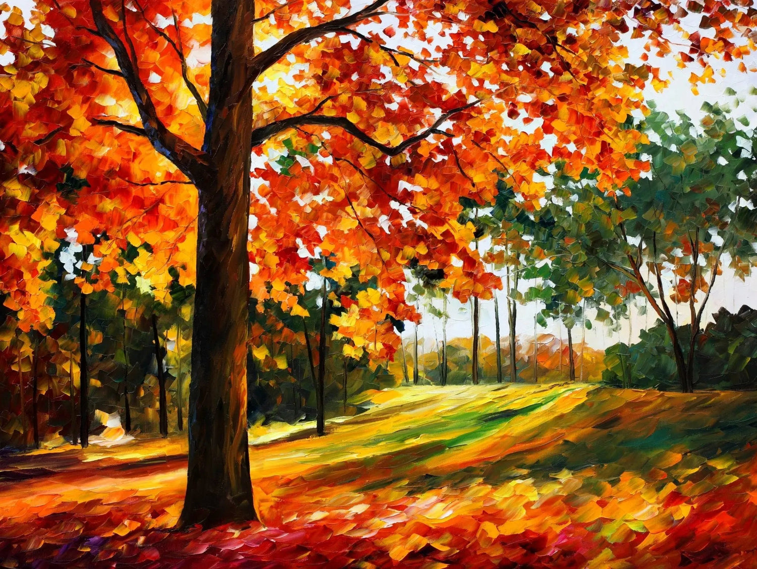 Abstract Landscape Oil Painting - Autumn Forest with Vibrant Foliage - Oil Painting Haven