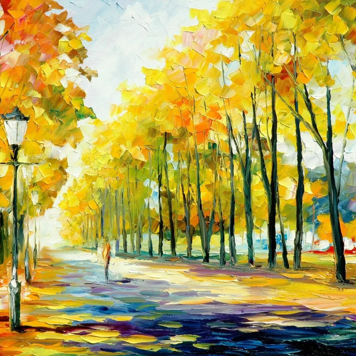 Abstract Landscape Oil Painting - Autumn Park Path with Figure - Oil Painting Haven