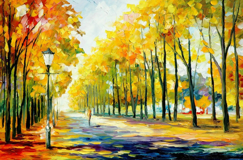 Abstract Landscape Oil Painting - Autumn Park Path with Figure - Oil Painting Haven