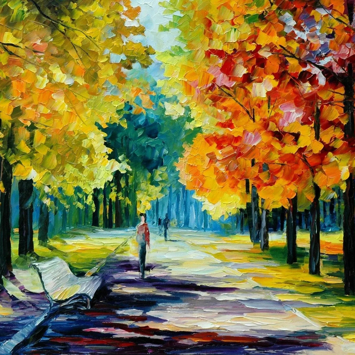 Abstract Landscape Oil Painting - Autumn Park Path with Figures - Oil Painting Haven
