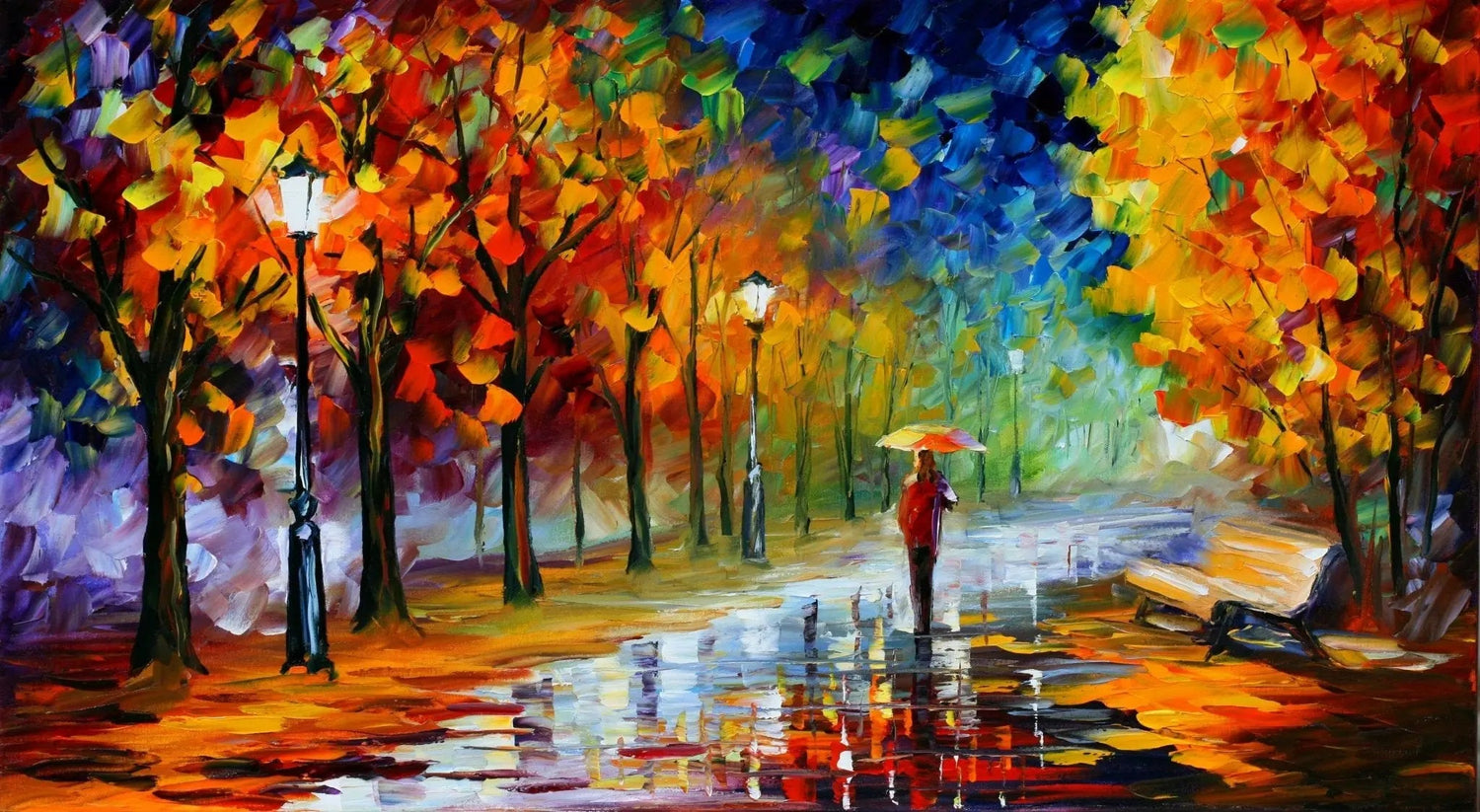 Abstract Landscape Oil Painting - Autumn Park Scene - Oil Painting Haven