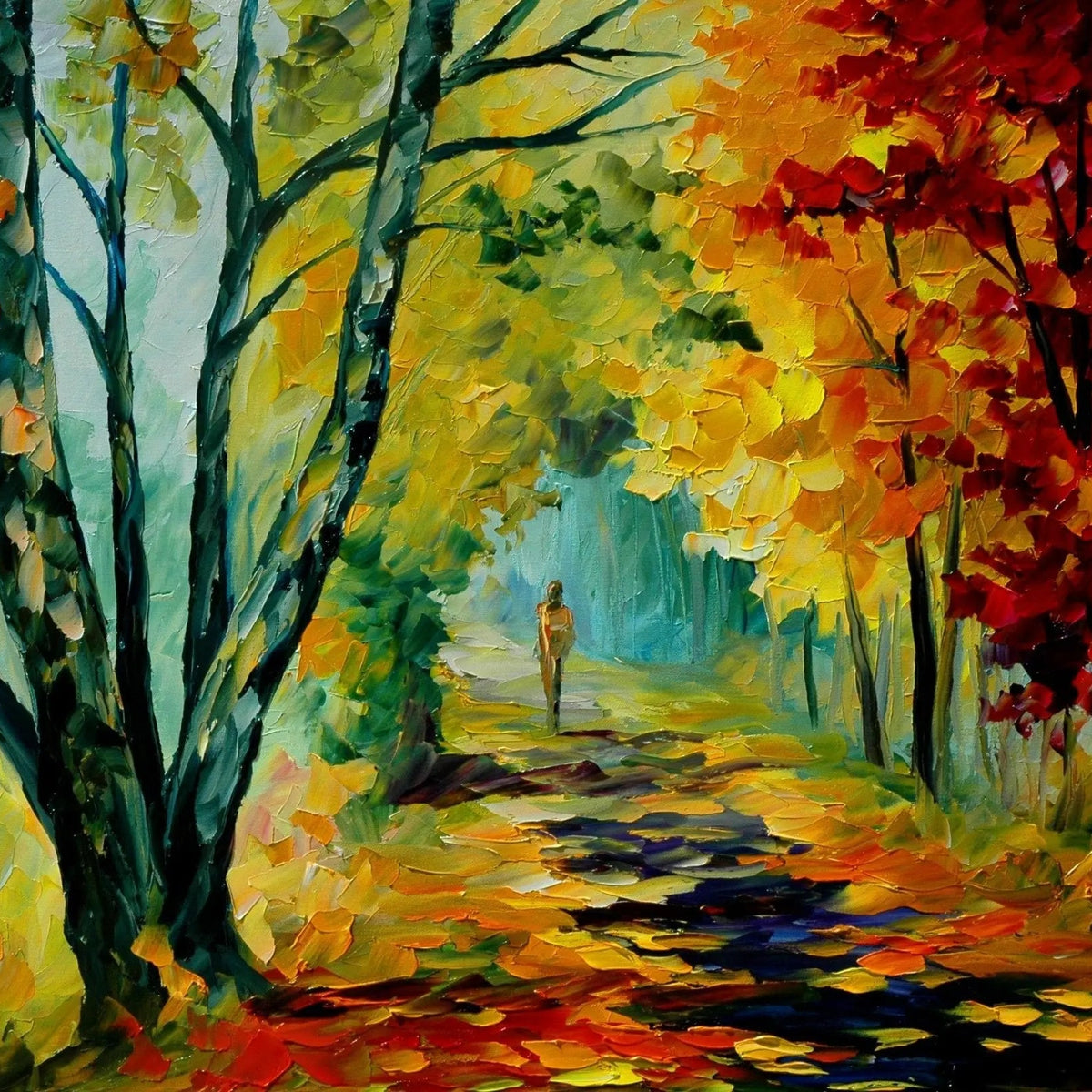 Abstract Landscape Oil Painting - Autumn Path & Figure - Oil Painting Haven