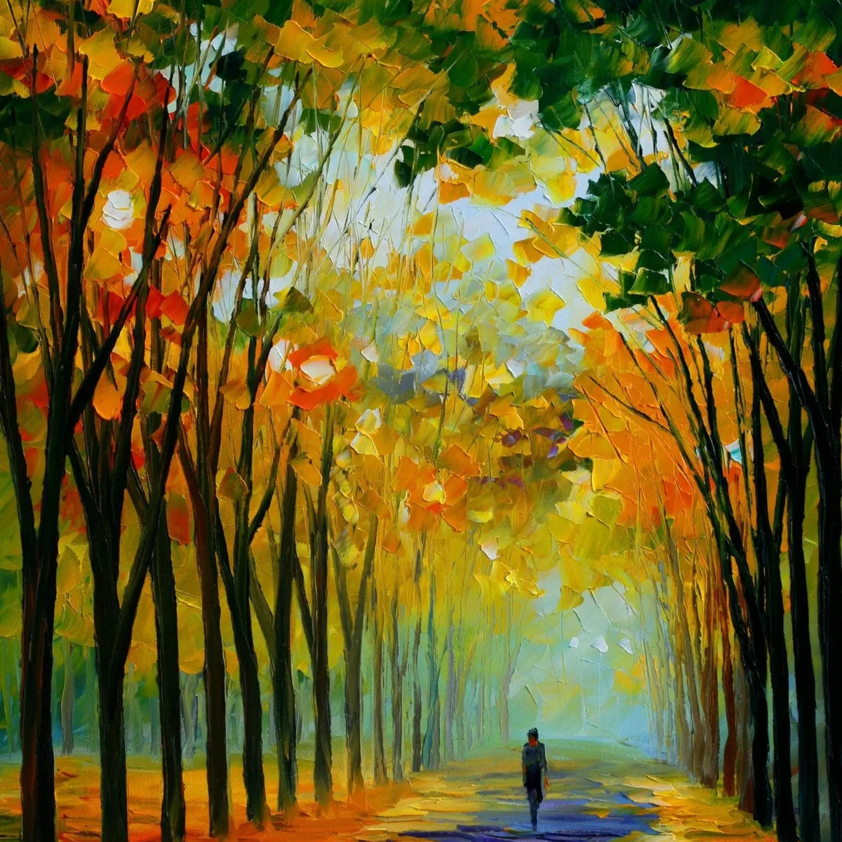 Abstract Landscape Oil Painting: Autumn Path with Solitary Figure - Oil Painting Haven