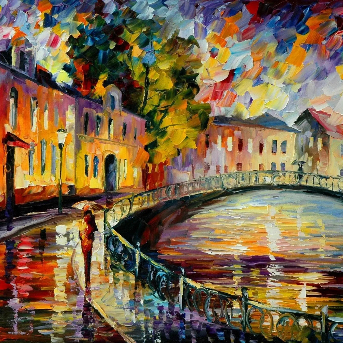 Abstract Landscape Oil Painting: Canal Side Rain Reflections - Oil Painting Haven